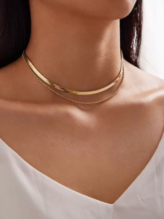1pc Snake Bone Decor Beaded Layered Necklace