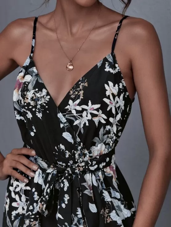 Wrap Belted Floral Print Cami Dress - Image 3