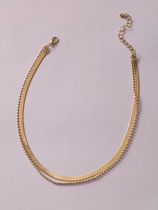 1pc Snake Bone Decor Beaded Layered Necklace - Image 3