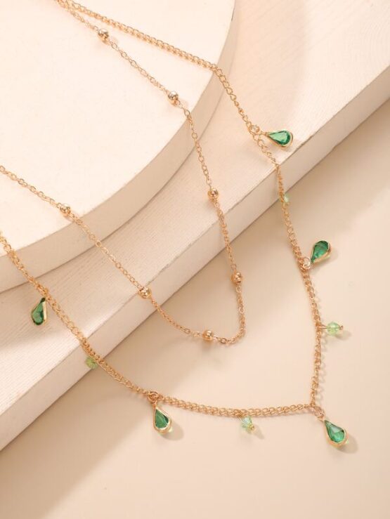 Rhinestone Water Drop Tassel Layered Necklace - Image 3