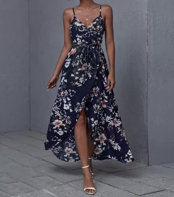 Wrap Belted Floral Print Cami Dress - Image 4
