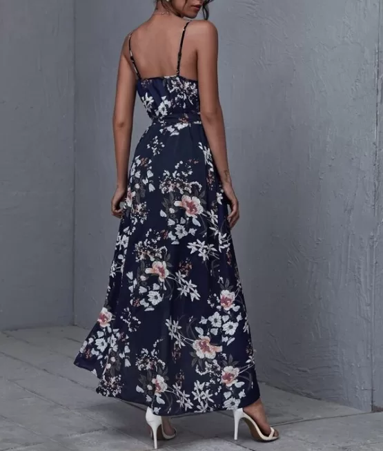 Wrap Belted Floral Print Cami Dress - Image 5
