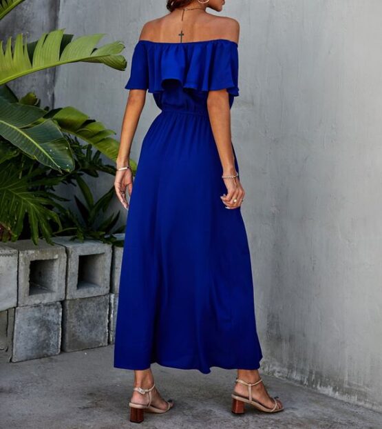 Solid Ruffle Bardot  A-line Dress - Image 2