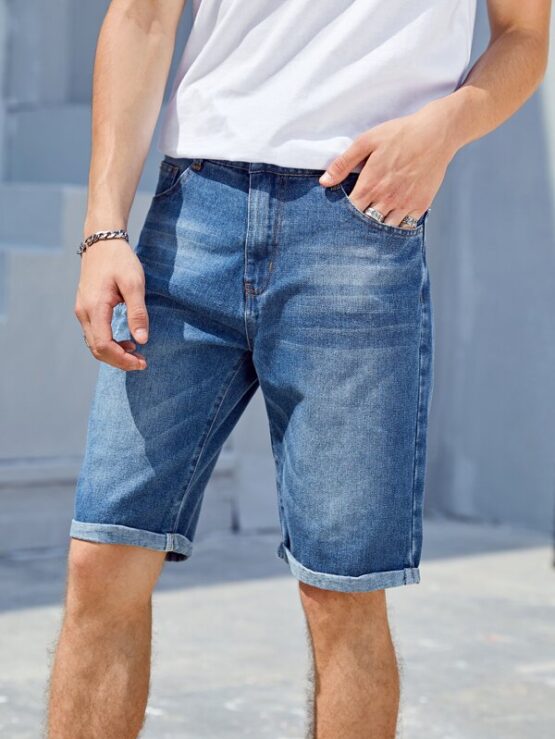 Men Cat Whiskers Straight Leg Denim Shorts