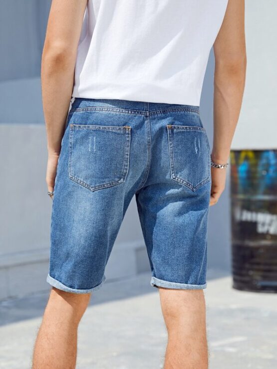 Men Cat Whiskers Straight Leg Denim Shorts - Image 2