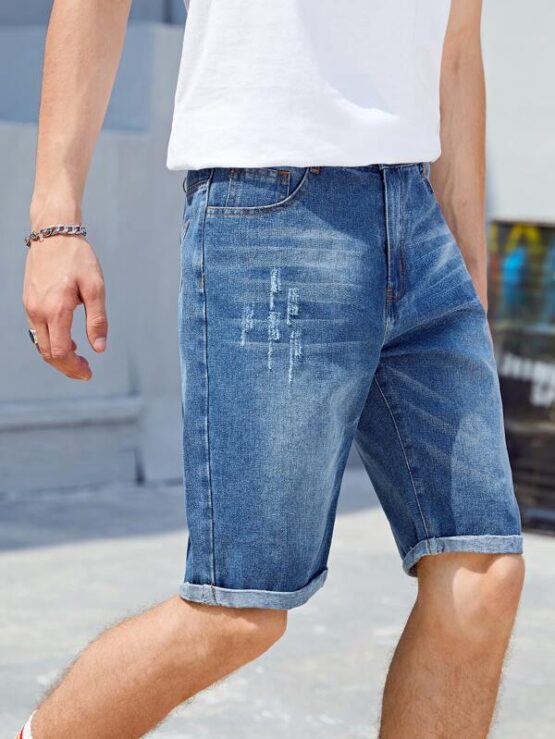 Men Cat Whiskers Straight Leg Denim Shorts - Image 3