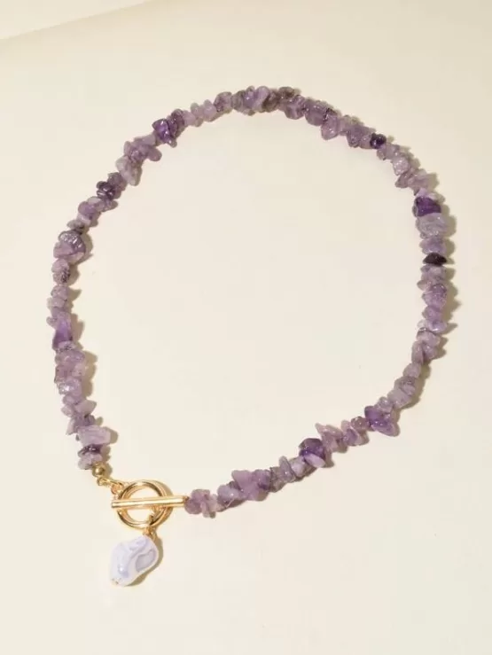 Faux Pearl Pendant Stone Necklace