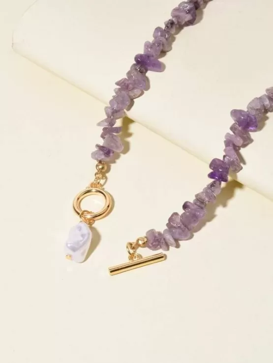 Faux Pearl Pendant Stone Necklace - Image 3