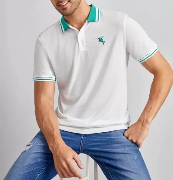 Men Horse Embroidered Polo Shirt