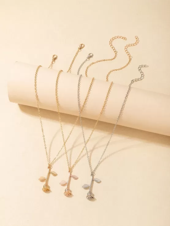 Fantastic  3pcs Rose Charm Necklace - Image 3