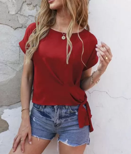 Knot Side Batwing Sleeve Blouse - Image 4