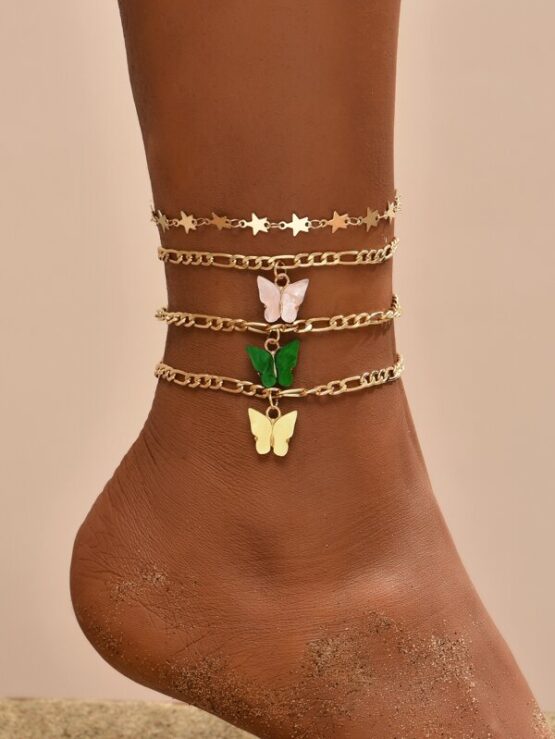 4pcs Girls Butterfly Charm Anklet