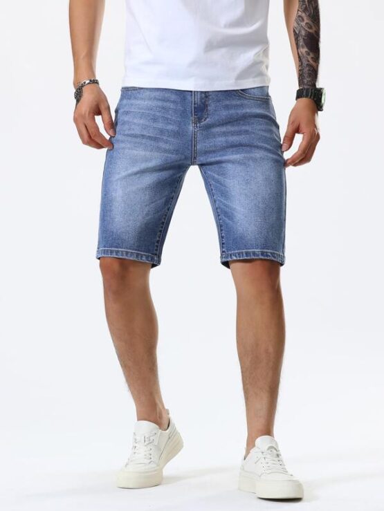 Men Washed Slant Pocket Denim Shorts