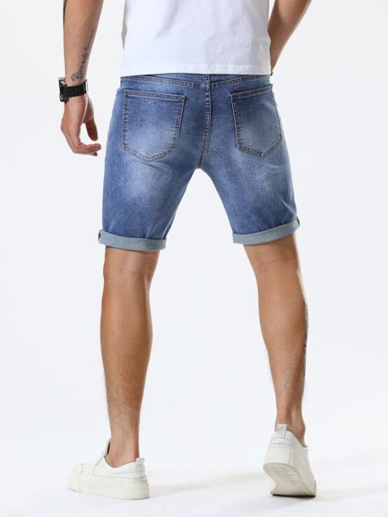 Men Washed Slant Pocket Denim Shorts - Image 2