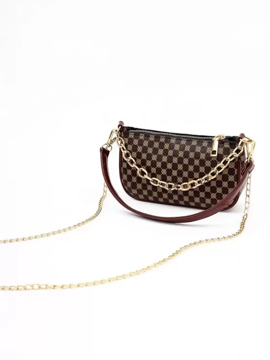 Geometric Pattern Chain Baguette Bag - Image 2
