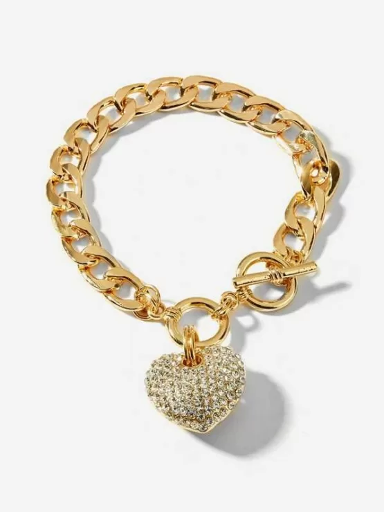 Rhinestone Heart Charm Chain Bracelet 1pc - Image 2