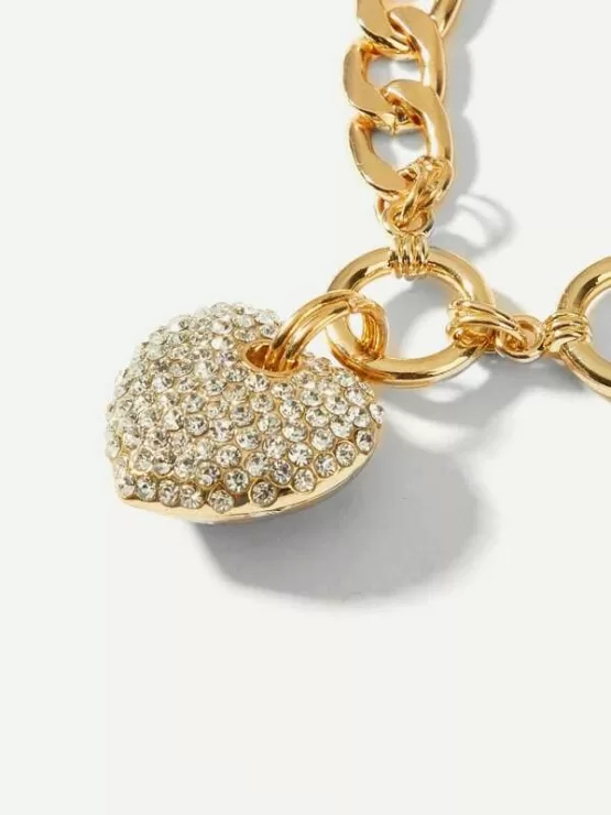 Rhinestone Heart Charm Chain Bracelet 1pc - Image 3