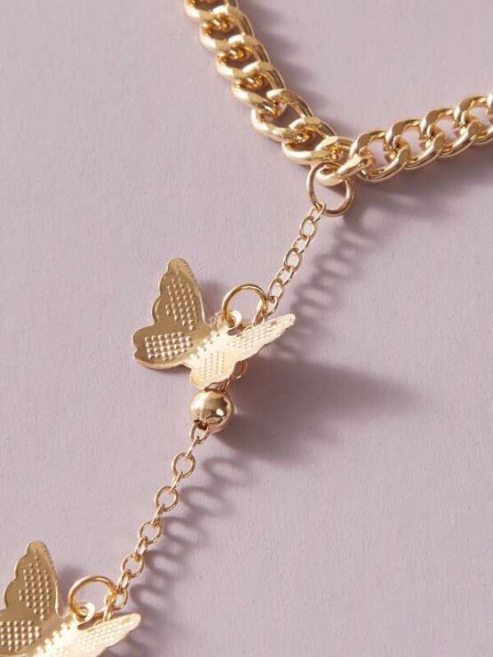EMERY ROSE 1pc Butterfly Charm Finger Ring Chain Bracelet