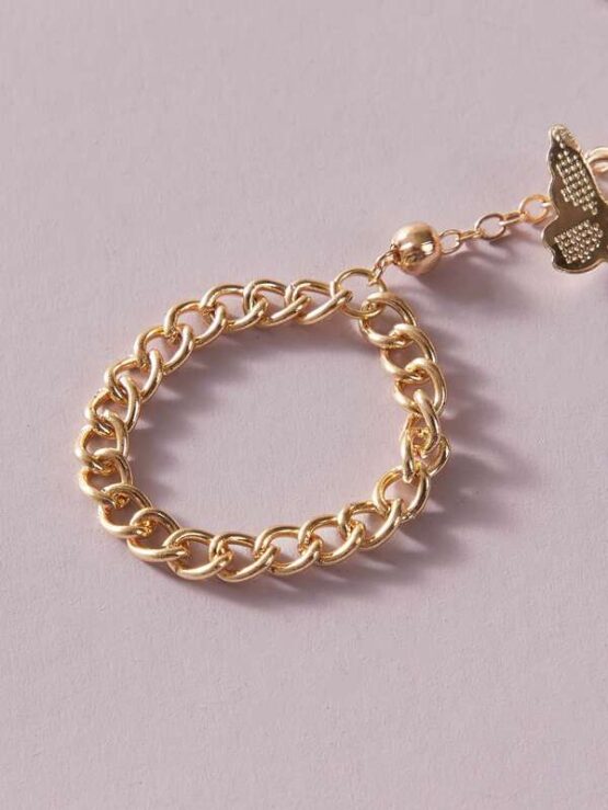 EMERY ROSE 1pc Butterfly Charm Finger Ring Chain Bracelet - Image 2