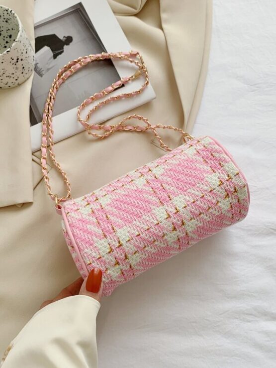 Fantastic  Plaid Pattern Chain Bucket Bag