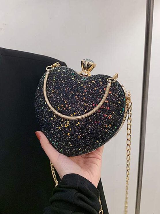 Allover Glitter Decor Heart Design Clutch Bag - Image 3