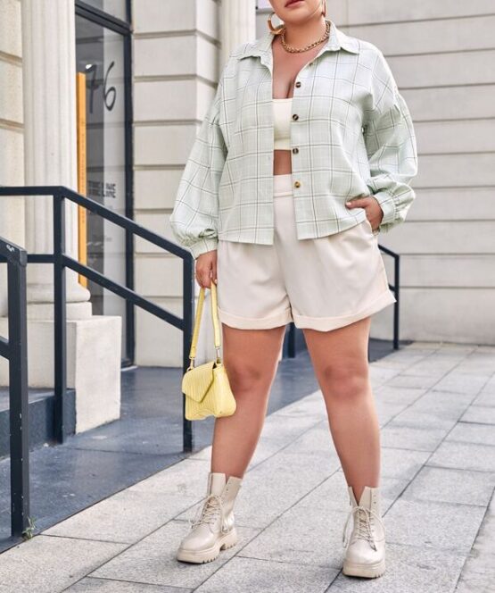 Plus Plaid Drop Shoulder Blouse - Image 3