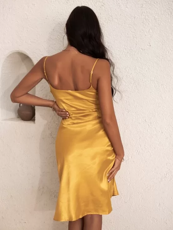 Drawstring Side Split Satin Cami Dress - Image 2