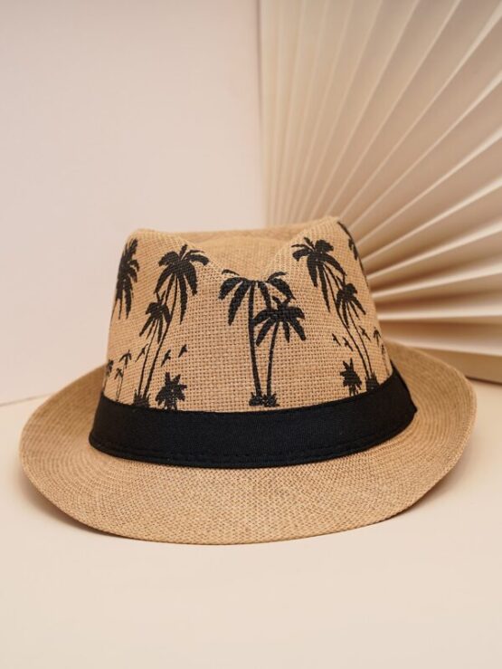 Men Coconut Tree Print Straw Hat