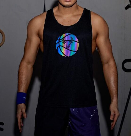 Men Reflective Basketball Bull Print Sports Tank Top