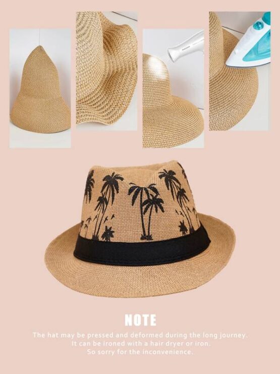 Men Coconut Tree Print Straw Hat - Image 3