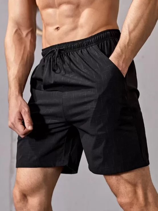 Men Solid Drawstring Sports Shorts