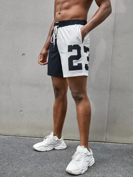 Men Letter Graphic Two Tone Drawstring Shorts