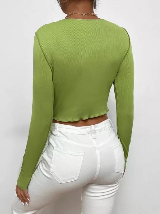 Two Tone Top-stitching Crop Tee - Image 2