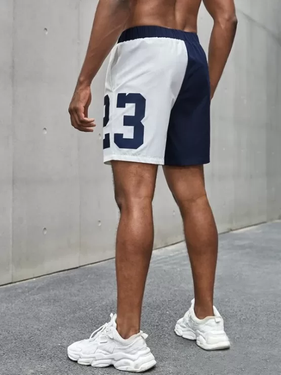 Men Letter Graphic Two Tone Drawstring Shorts - Image 2