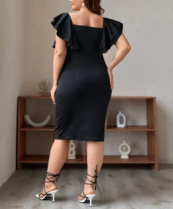 Plus Ruffle Sleeve Square Neck Bodycon Dress - Image 2