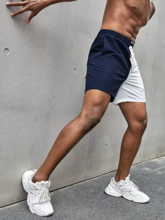 Men Letter Graphic Two Tone Drawstring Shorts - Image 3