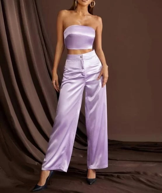 Satin Tube Top & Wide Leg Pants