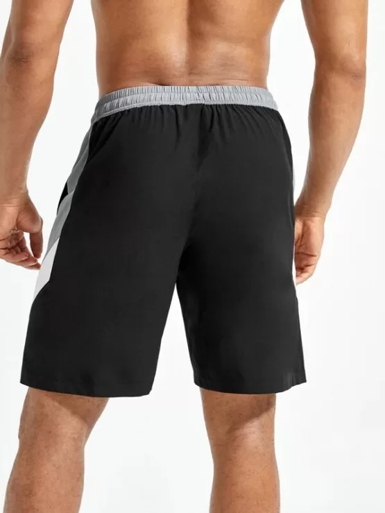 Men Color-block Drawstring Waist Sports Shorts - Image 2