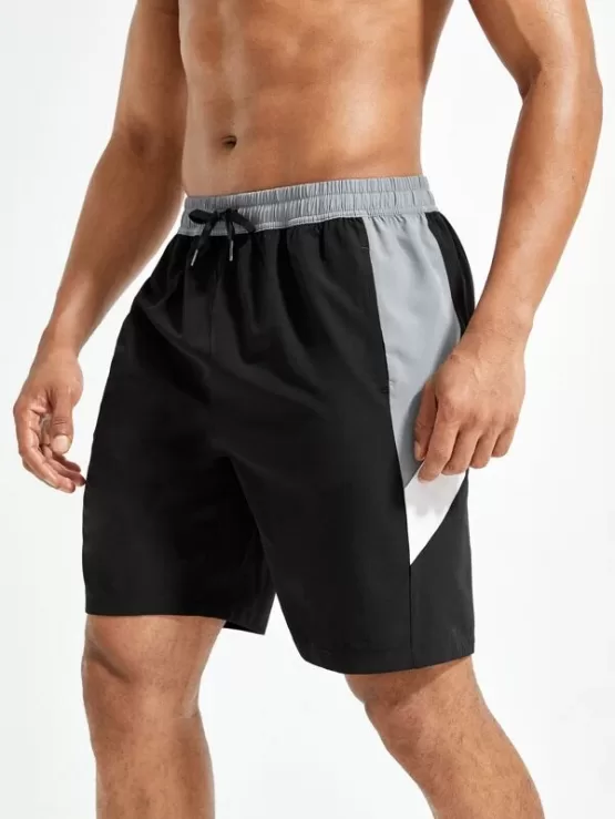 Men Color-block Drawstring Waist Sports Shorts - Image 3
