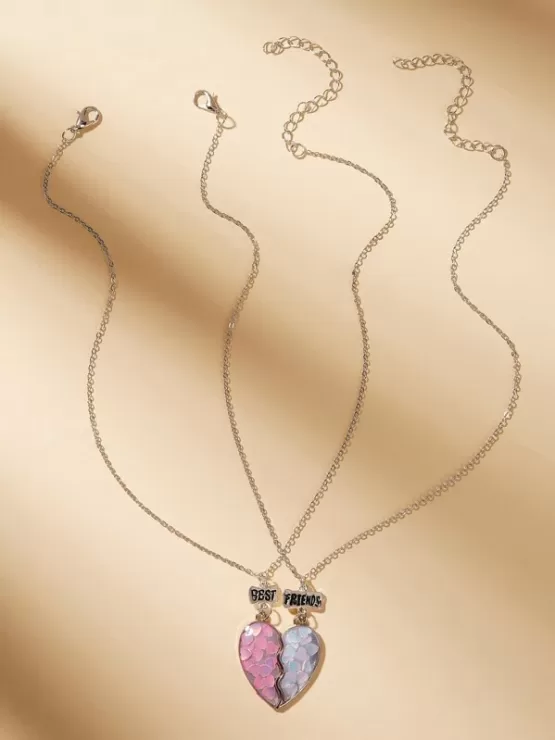Half Heart Pendant Necklace 2pcs