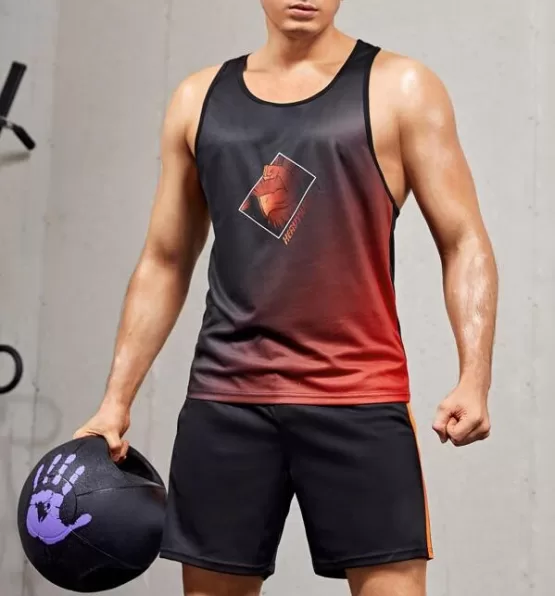 Men Figure Graphic Ombre Sports Tank Top