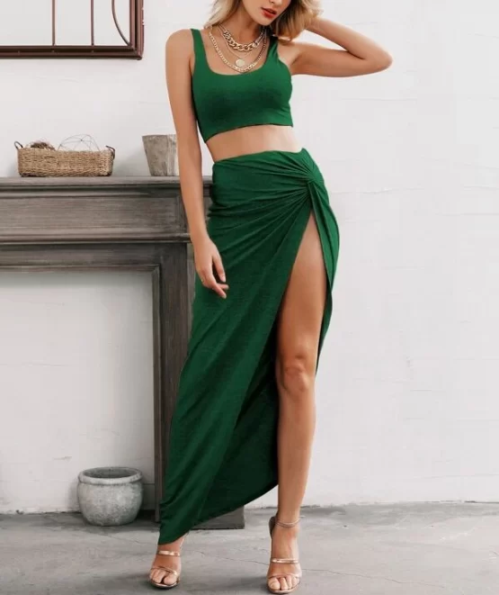 Glamaker Crop Tank Top & Twist Front Skirt Set