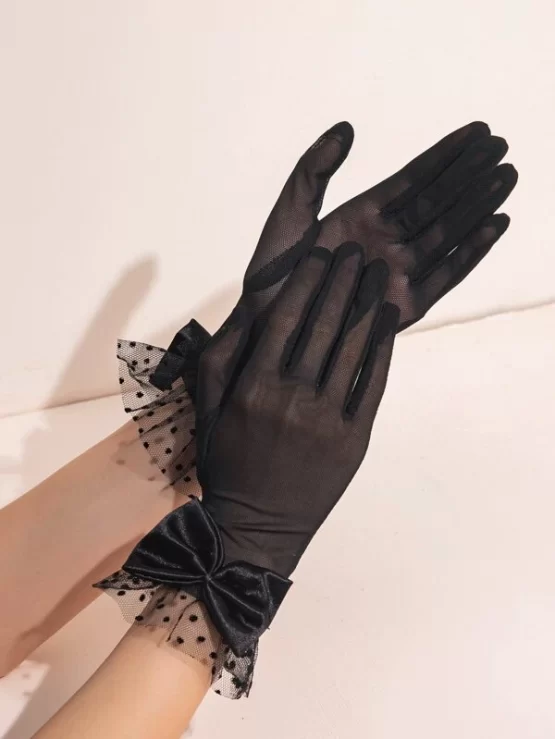 Fantastic  Bow Decor Black Sexy Gloves