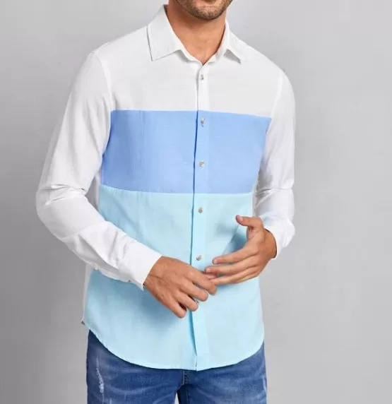 Men Color Block Button Front Shirt