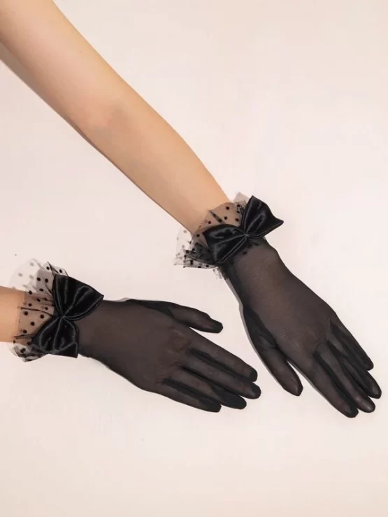 Fantastic  Bow Decor Black Sexy Gloves - Image 3