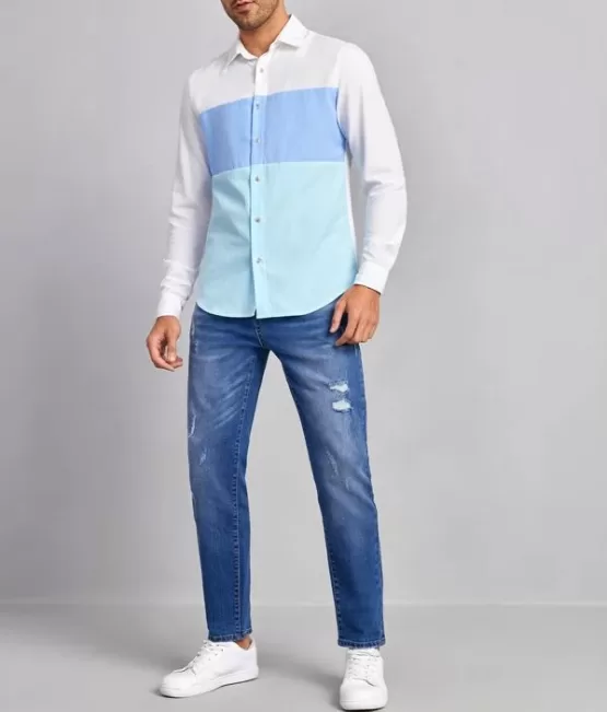 Men Color Block Button Front Shirt - Image 3