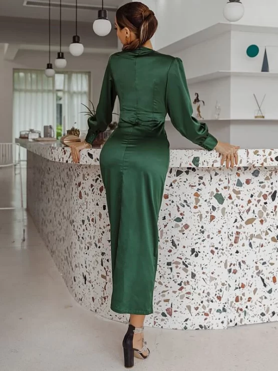 Glamaker Surplice Neck Ruched Wrap Satin Dress - Image 2