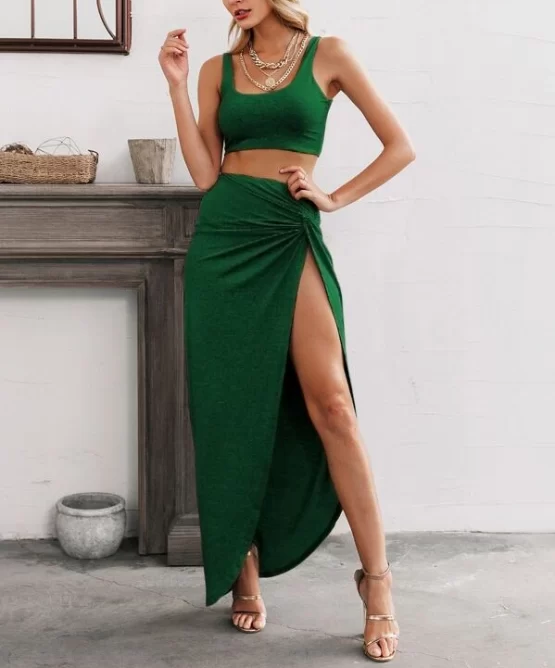 Glamaker Crop Tank Top & Twist Front Skirt Set - Image 3