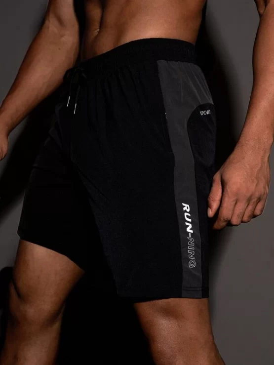 Men Reflective Colorblock Drawstring Sports Shorts - Image 3