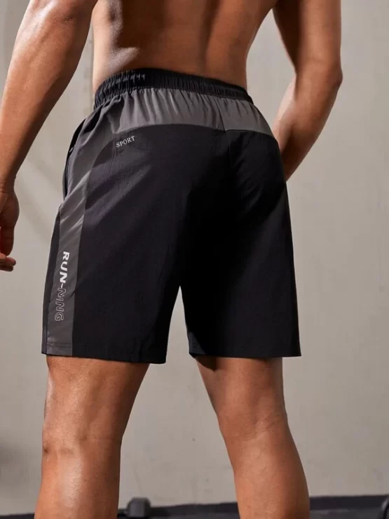 Men Reflective Colorblock Drawstring Sports Shorts - Image 2
